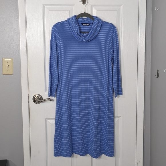 Lands‎ End French Terry Cowl Neck Blue Striped Long Sleeve Dress Size XS (2-4) - Picture 1 of 6